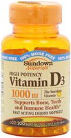 Sundown High Potency Vitamin D3, 1000 IU, 200 Softgels (Pack of 4)