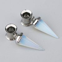 White Opal-stone Pendant Stainless Steel Ear Plugs Tunnels Gauges 6/8/10mm Best Beauty Womans Creative Accessories Elegant Cheap Casual Beautiful | Size - 8mm