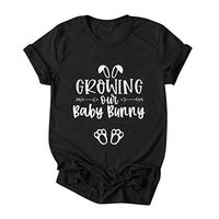 Eoeth Easter Growing Out Baby Bunny Top Blouse Women Plus Size Summer Letter Print O-Neck Short Sleeved T-Shirt Pullover Black