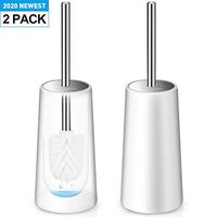 Homemaxs Toilet Brush and Holder 2 Pack- Heavy Duty 【2020 Upgraded】 Stainless Steel Length Handle Toilet Bowl Brush Set – 4.4x4.4x16.5 Inches, Durable Shed-Free Scrubbing Bristles, Discreet Wand Stand