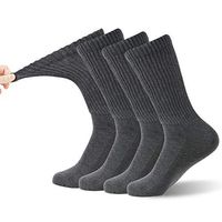 Non- Binding Top Diabetic Socks, FOOTPLUS Men Women Extra Wide Anti Blister Circulatory Socks, Warm Soft Padded Sole Flight Travel Dress Socks, 4 Pairs Dark Grey Crew, L/XL
