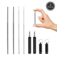 Sip Easy 2-pack Reusable Straws, Collapsible Metal Drinking Straws, Portable Straw With Case (black)
