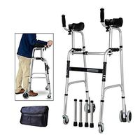 Standard Walkers Elderly People Foldable Walker Adjustable Walking Assist Equipped Wheels Equipped with Arm Rest Pad for The Limited Mobility with Disabled,FourWheels+Bag