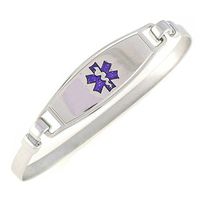 Women's Medical Alert ID Bracelet - Bangle, Custom Engraving Included, Stainless Steel - Purple, Size S/M