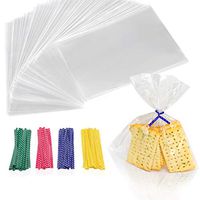 Cellophane Bags 300pcs, Beasea 7 x 9 Inches Treat Bags Cello Bags with 4 Mix Colors Twist Ties for Bakery Popcorn Cookies Candies Dessert