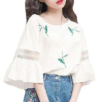 LIEJIE New Korean Trumpet Sleeves Woman Loose White Five-Point Sleeve T-Shirt Sleeve Knitted Turtleneck Sweater Solid Fashion Loose Baggy Pullover Top Blouse Sweatshirt (White, XXL)