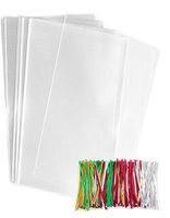 200 Clear Plastic Cellophane Bags 5 x 11 inches with Twist Ties - 1.2 mil Thickness OPP Treat Bags (5 x 11 inch) Flat