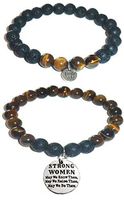 Hidden Hollow Beads Charm Tigers Eye and Black Lava Natural Stone Women's Yoga Beaded Stretch Bracelet Set. Comes in A Gift Box! (Strong Women, May we Know Them, Raise Them, be Them.)