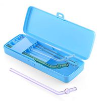 Reusable Bent Glass Straw, Borosilicate Glass Healthy, ECO-Friendly, BPA- Free, Set of 3 with 2 Cleaning Brushes Drinking Straws for Smoothie, Milkshake, Bubble Tea (7.2"× 8mm, Green, Purple, Clear)