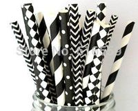 200pcs/lot Black and White Mixed Paper Straws Masquerade,paper Drinking Straws for Wedding Party Decoration