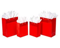 American Greetings Small and Medium Red Gift Bags with Tissue Paper (4 Bags, 15-Sheets)