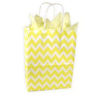 Lemon Yellow and White Chevron Pattern Kraft Gift Bag (Set of 8)