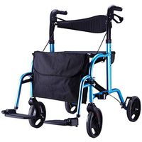 Foldable Rollator Wheelchair with Seat-Transport Walker Chair-8 Inch Wheels-Lightweight Elderly Adult Bariatric Mobility Aid - Handicap Accessories Include Footrest, Cushion,Blue