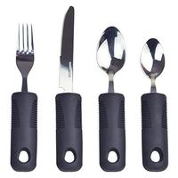 KMD Adaptive Utensils Set with Built-Up Non-Weighted Handles (4-Piece), Fork, Knife, and 2 Spoons for Arthritis, Parkinson’s, Tremors, Elderly or Disabled (Black)
