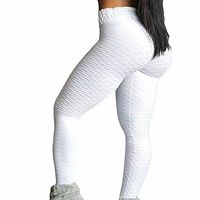 SADUORHAPPY Womens High Waisted Yoga Pants Tummy Control Scrunched Leggings Workout Running Butt Lift Textured Tights White
