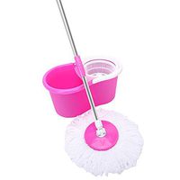 Mop and Bucket Set 360° Spin Mop with Bucket & Dual Mop Heads Stretchable Microfiber Spining Spin Mop with Integrated Wringer Bucket for Professional Home Floor Cleaning System (Pink)