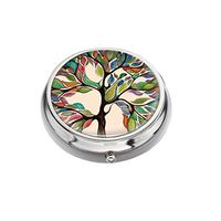 Rex Parker Pill Box -Compact 3 Compartment Medicine Case, Pill Box for Pocket or Purse(Tree of Life Painting Art Pattern)，Circular
