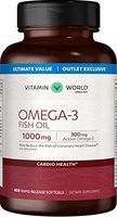 Vitamin World Omega-3 Fish Oil 1000 mg. 400 Softgels, Heart Health, Cardio Support,