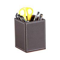 UnionBasic Square Pen Holder Pencils Cup - Desktop PU Leather Stationery Organizer (Brown)