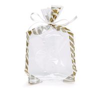 Small Elegant Gold Candy Striped 7x2x3" Cello Cellophane Treat Food Snack Bags (75 ct)