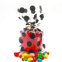 Clear Cello Treat Bags 8.25 X 5 with Pink Dot (Pack of 50) Cellophane Bags Party Favor Bags For Wedding,Birthday,Candy Bag, Cookies,Popcorn,Biscuits, 50 Golden Twist Ties