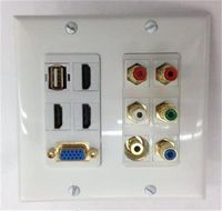 CERTICABLE CUSTOM MADE DOUBLE GANG WALL PLATE IN WHITE - VGA/VGA + 3x HDMI + USB 2.0 + 3.5MM STEREO + 5x RCA AUDIO COMPONENT