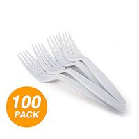 Amcrate Big Party Pack Frosty Plastic Forks 100ct Functional Set Fork Utensils Camping Sport Cutlery Set for Camping Frosty White & White