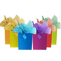 Set of 12 Assorted (13" h x 10" w x 4 1/2" d) Gift Bags with Tissue Papers Bright Neon Colored Party Present Birthday Wedding All Occasion