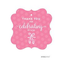 Andaz Press Birthday Fancy Frame Gift Tags, Thank You for Celebrating with Us, Ballet Flats Shoes, 24-Pack, for Gifts and Party Favors
