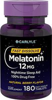 Carlyle Melatonin 12 mg Fast Dissolve 180 Tablets | Nighttime Sleep Aid | Natural Berry Flavor | Vegetarian, Non-GMO, Gluten Free