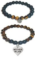 Hidden Hollow Beads Charm Tigers Eye and Black Lava Natural Stone Women's Yoga Beaded Stretch Bracelet Set. Comes in A Gift Box! (Mother in Law)