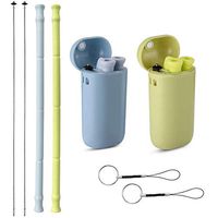 Yoocaa Reusable Silicone Collapsible Straws - 2 Pack Portable Drinking Straw with Carrying Case and Cleaning Brush, BPA Free-Blue Green