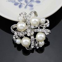 Chic Rhinestone Crystal Wedding Bridal Bouquet Silver Flower Faux Pearl Brooch C Fashion Novelty Aesthetic Jewelry Party Girls Woman Girl Cheap | Style - G