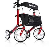 OasisSpace Aluminum Rollator Walker, with 10'' Wheels and Seat Compact Folding Design Lightweight Baking Complimentary Carry Bag (Red)