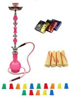 Zebra Smoke Series: 32" 1 Hose (C1) Hookah Complete Set Complete Set Combo KIT w/Instant Charcoal (Like Three Kings Charcoal), Hydro Herbal Molasses (Pink)