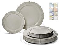 " OCCASIONS" 50 Plates Pack (25 Guests)-Vintage Wedding Party Disposable Plastic Plate Set -25 x 10.25'' Dinner + 25 x 7.5'' Salad/Dessert plates (Portofino Warm Gray)