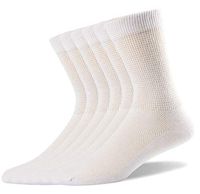 Well Knitting Men's Non-Binding Diabetic Ultra Loose Welt Soft and Comfort Coolmax Crew Thin Socks (6 White, L(10-13))