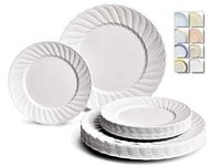 " OCCASIONS" 120 Plates Pack,(60 Guests) Premium Vintage Wedding Party Disposable Plastic Plates Set -60 x 10.25'' Dinner + 60 x 7.5'' Salad/Dessert(Blossom in White)