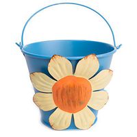 Pastel Flower Summer Decoration Metal Bucket 4" Decorative Planter, Blue