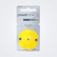 2 x Size p10 PowerOne ACCU Plus Rechargeable Hearing Aid Batteries