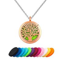 Moonlight Collection Rose Gold Tone Tree of Life Scented Pendant Locket Essential Oil Diffuser Necklace Aromatherapy Jewelry + Refills [Pick Your Color]