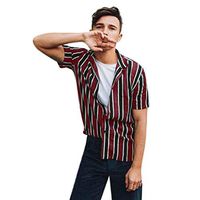 Giulot Men's Classic Striped Button Down Hawaii Shirt Hipster Relaxed-Fit 100% Cotton Tropical Fashion T-Shirt Red
