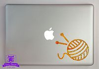 Overly Attached Decals Knitting Needles and Yarn Specialty Vinyl Decal Sized to Fit A 11" Laptop - Gold Metal Flake