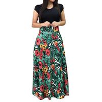 Spring Sale! Womens Maxi Dress Fashion Casual Floral Printed O-Neck Short Sleeve High Waist Long Dresses