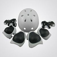 ACTUME 7 Pcs Of Children'S Sports Roller Protection Protective Clothing Knee + Palm + Elbow + Helmet. (Gray, 50-54 CM)