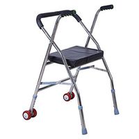 HAMIMI Folding Walker Pulley Canvas/Leather Black Cushion Stainless Steel Elderly Walker Mobility Wheelchai (Color : B)