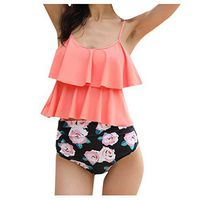 Swimsuit for Women Two Pieces Bathing Suits Top Ruffled Racerback with High Waisted Bottom Tankini Set Pink