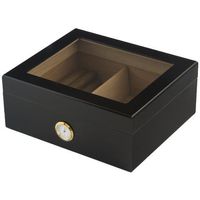 Black Wood 50 Count Glass Top Cigar Humidor with Front Mount Hygrometer