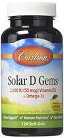 Carlson - Solar D Gems, Vitamin D3 and Omega-3 Supplement, 2000 IU Vitamin D3, 115 mg Omega-3s EPA and DHA, Vitamin D Fish Oil Capsule, Bone & Immune Health, Vitamin D Supplement, Lemon, 120 Softgels