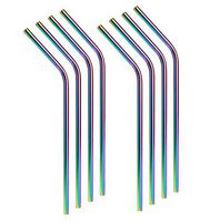 Stainless Steel Bent Metal Reusable Rainbow Iridescent Straws Eco Friendly (8pcs)
